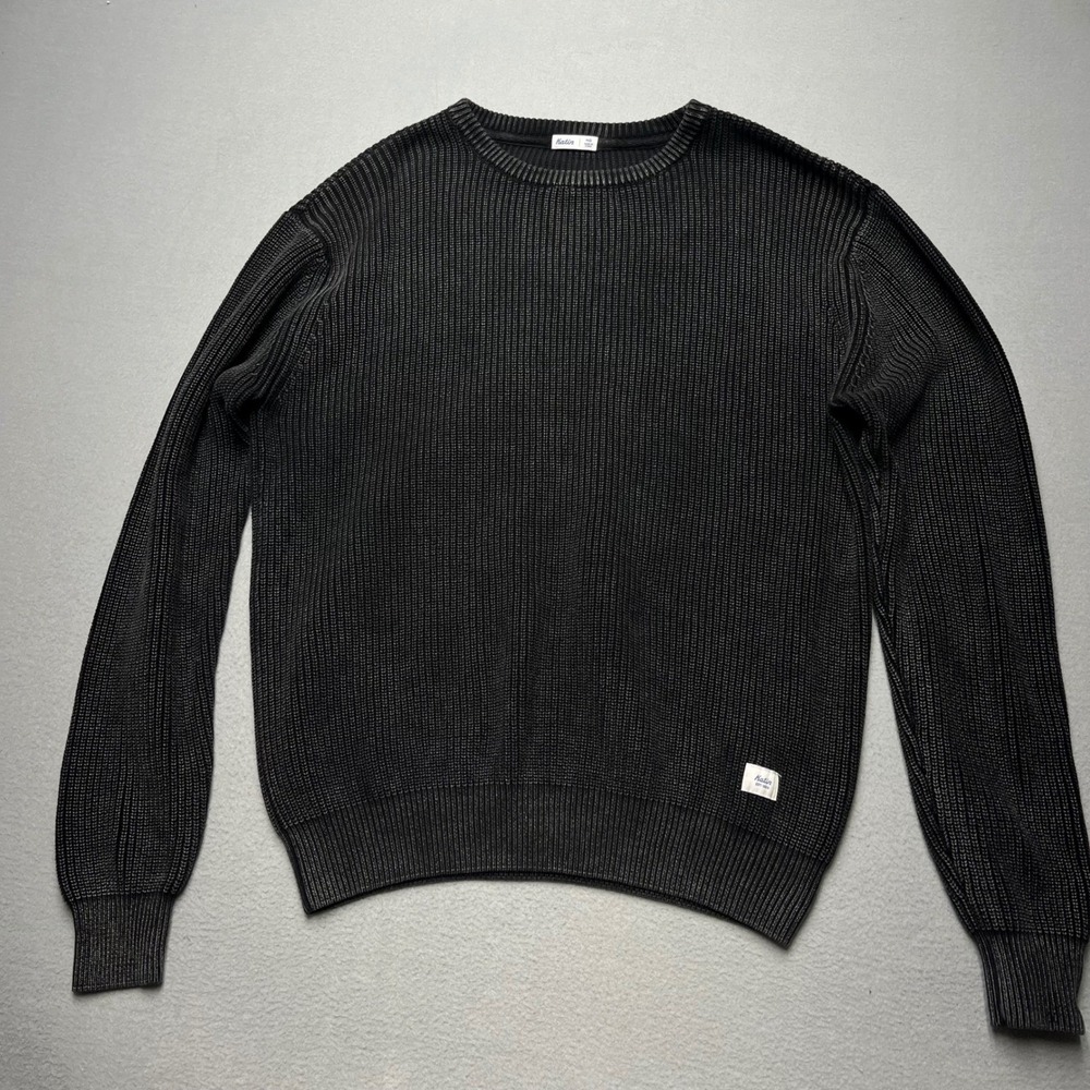 Katin Men Ribbed Knit Crewneck Sweater mineral wash Black 100% Cotton MD 145195